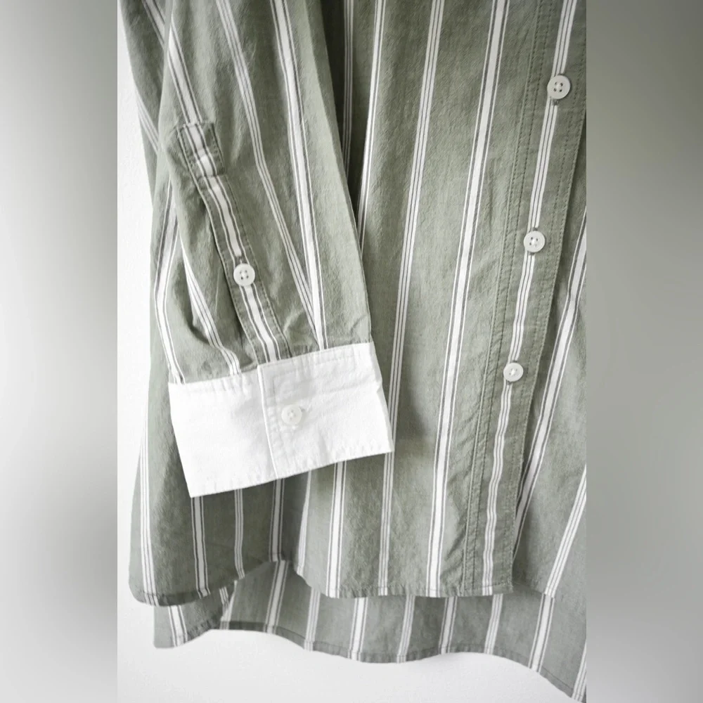 Madewell Olive Green Striped Button Down Shirt - Picture 9 of 13